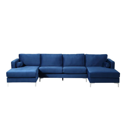 U Shape Sofa Set: 124" Wide Velvet Symmetrical 6 Seater Sofa