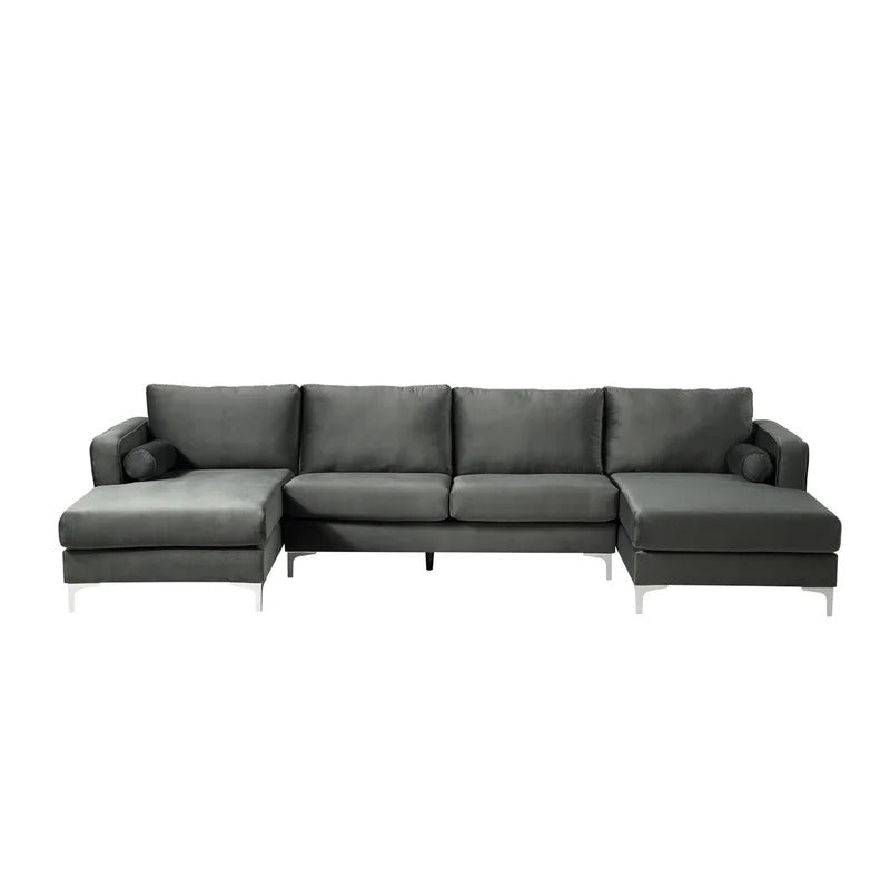 U Shape Sofa Set: 124" Wide Velvet Symmetrical 6 Seater Sofa