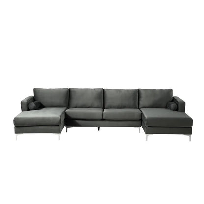 U Shape Sofa Set: 124" Wide Velvet Symmetrical 6 Seater Sofa