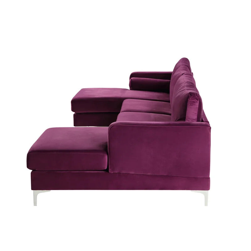 U Shape Sofa Set: 124" Wide Velvet Symmetrical 6 Seater Sofa
