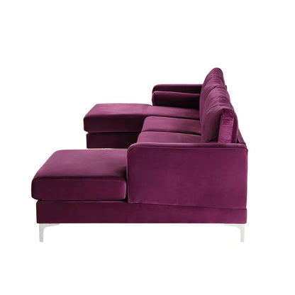 U Shape Sofa Set: 124" Wide Velvet Symmetrical 6 Seater Sofa