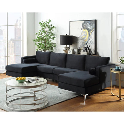 U Shape Sofa Set: 124" Wide Velvet Symmetrical 6 Seater Sofa