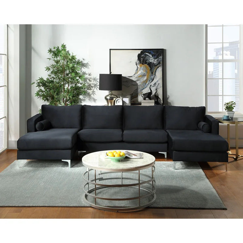 U Shape Sofa Set: 124" Wide Velvet Symmetrical 6 Seater Sofa