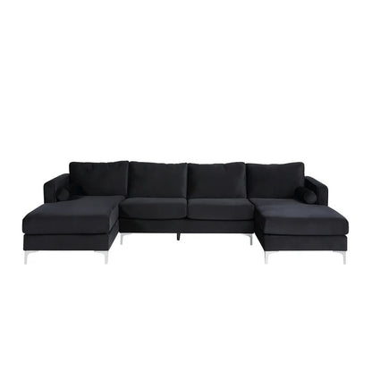 U Shape Sofa Set: 124" Wide Velvet Symmetrical 6 Seater Sofa