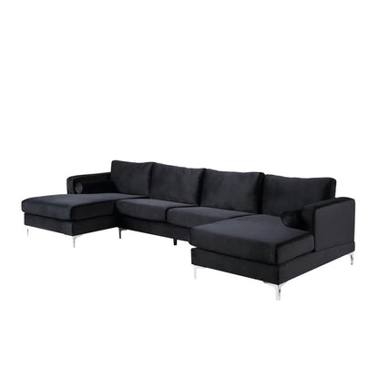 U Shape Sofa Set: 124" Wide Velvet Symmetrical 6 Seater Sofa