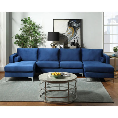U Shape Sofa Set: 124" Wide Velvet Symmetrical 6 Seater Sofa