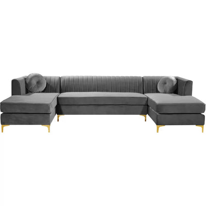 L Shape Sofa Set: 132" Wide Velvet Symmetrical Modular 6 Seater Sofa 