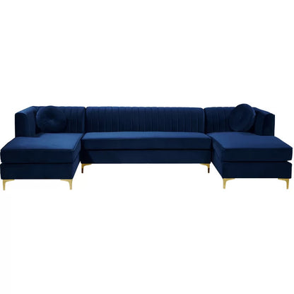 L Shape Sofa Set: 132" Wide Velvet Symmetrical Modular 6 Seater Sofa 