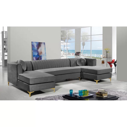 U Shape Sofa Set : 132" Wide Velvet Symmetrical Modular Sofa