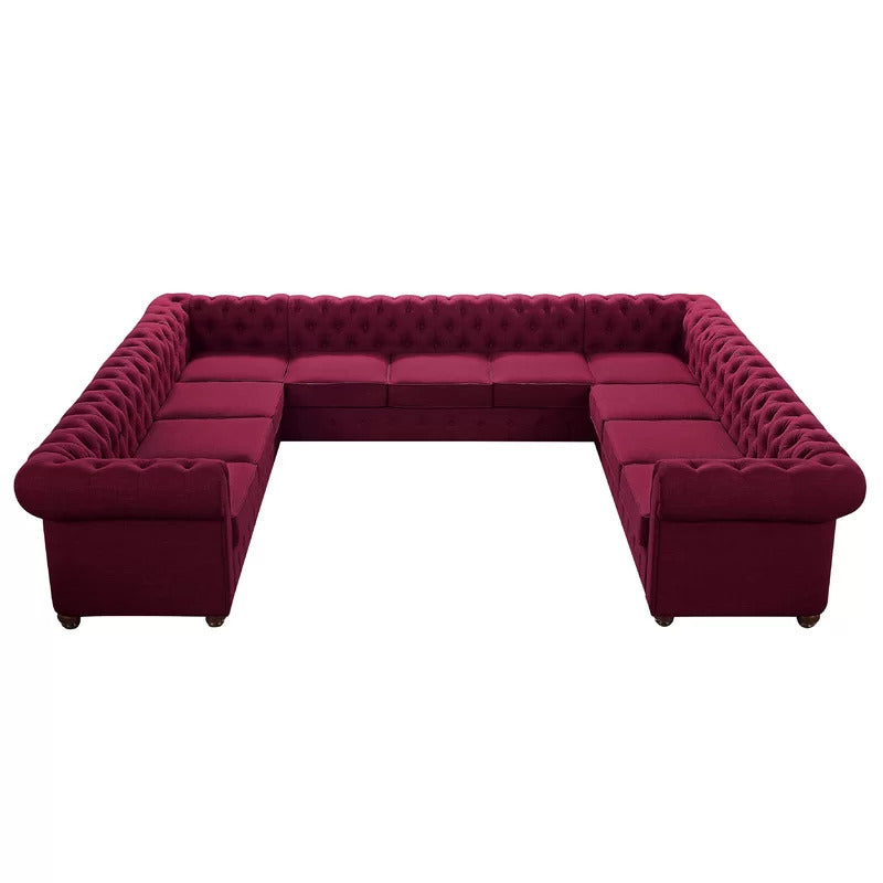 U Shape Sofa Set: 135" Wide Linen Symmetrical Sectional 11 Seater Sofa