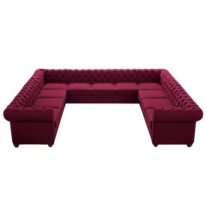 U Shape Sofa Set: 135" Wide Linen Symmetrical Sectional 11 Seater Sofa