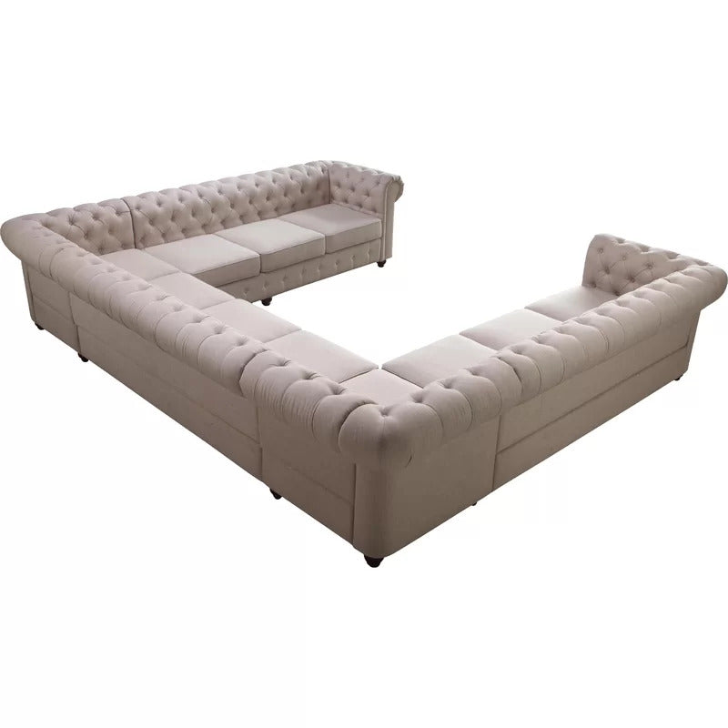 U Shape Sofa Set: 135" Wide Linen Symmetrical Sectional 11 Seater Sofa