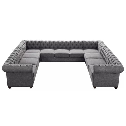 U Shape Sofa Set: 135" Wide Linen Symmetrical Sectional 11 Seater Sofa