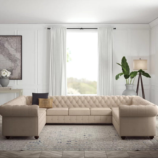 U Shape Sofa Set: 135" Wide Linen Symmetrical Sectional 11 Seater Sofa