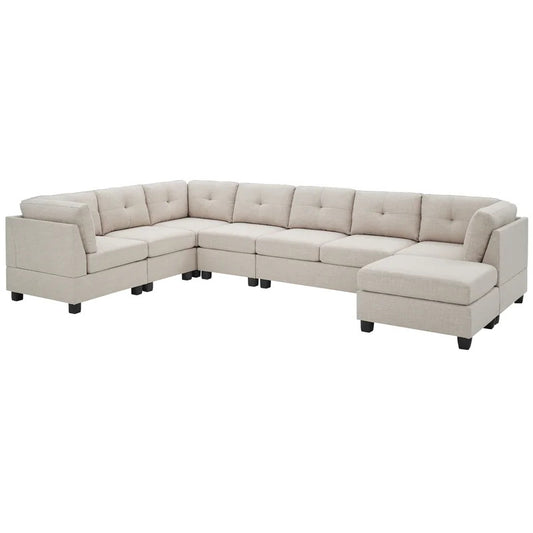  U Shape Sofa Set : 144" Wide Linen Reversible Modular Sofa