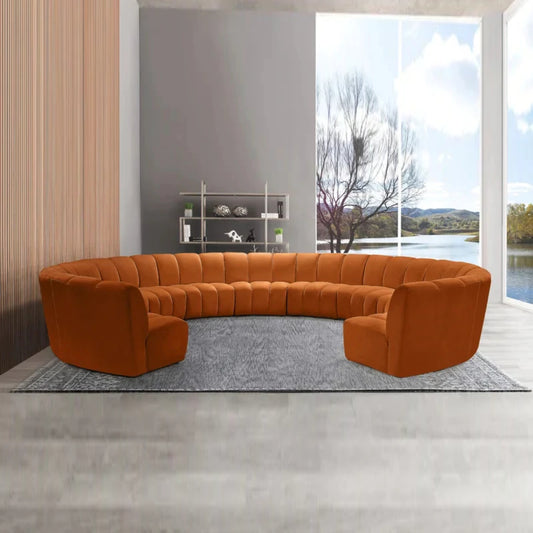 U Shape Sofa Set: 183" Wide Velvet Symmetrical Corner Sectional 11 Seater Sofa