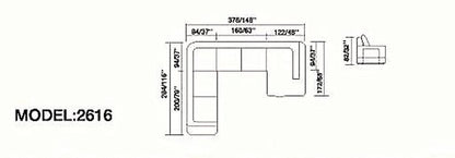 U Shape Sofa Set 4 Piece Sectional Sofa Set Fabric (Brown)