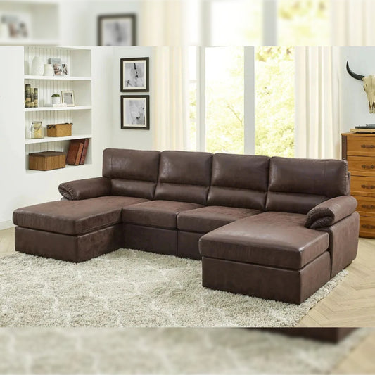 U Shape Sofa Set: 4 Seater 122" Faux Leatherette Sectional Sofa