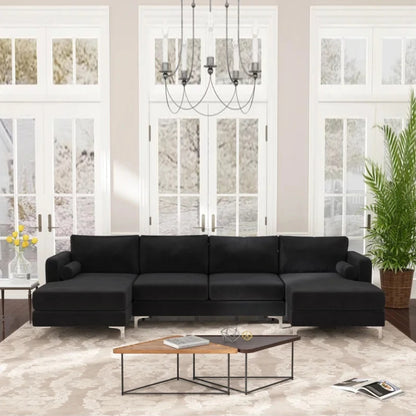 U Shape Sofa Set 4 Seater Velvet Fabric Sectional Sofa Set