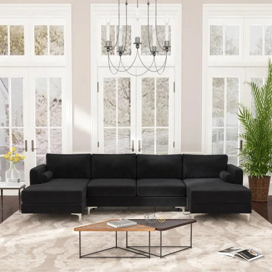 U Shape Sofa Set 4 Seater Velvet Fabric Sectional Sofa Set