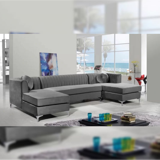 U Shape Sofa Set  6 Seater 132 Wide Velvet Symmetrical Modular Sofa