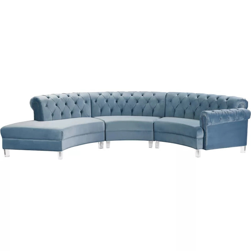 U Shape Sofa Set: 6 Seater 140" Wide Velvet Sectional Sofa