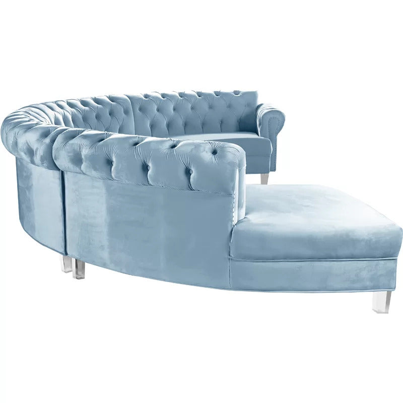 U Shape Sofa Set: 6 Seater 140" Wide Velvet Sectional Sofa