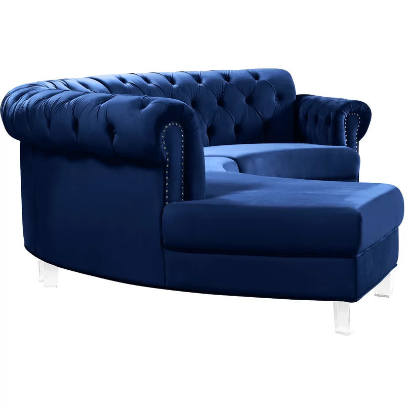 U Shape Sofa Set: 6 Seater 140" Wide Velvet Sectional Sofa