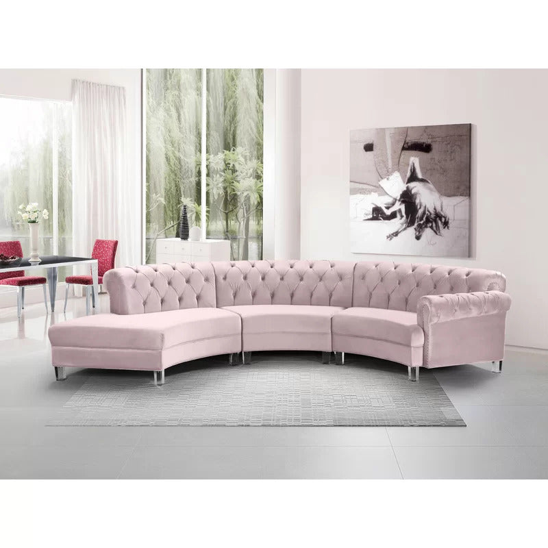 U Shape Sofa Set: 6 Seater 140" Wide Velvet Sectional Sofa