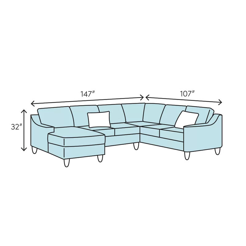 U Shape Sofa Set: 6 Seater 147" Wide Sectional Sofa