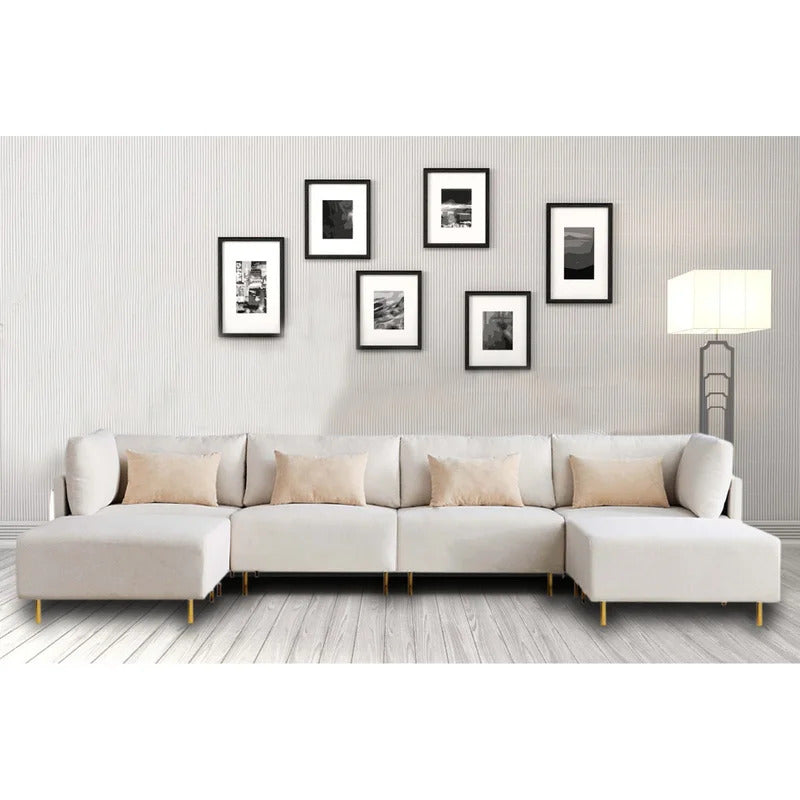 U Shape Sofa Set: 6 Seater Fabric Sectional Sofa Upholstered Couch 