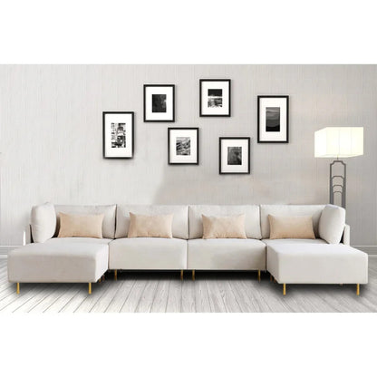U Shape Sofa Set: 6 Seater Fabric Sectional Sofa Upholstered Couch 