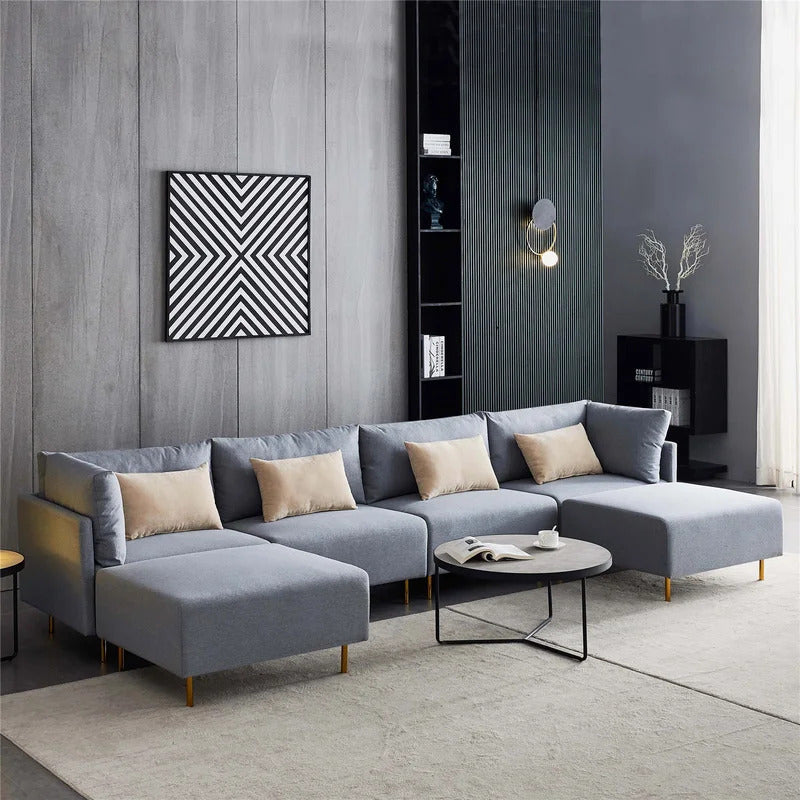 U Shape Sofa Set: 6 Seater Fabric Sectional Sofa Upholstered Couch 