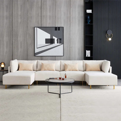 U Shape Sofa Set: 6 Seater Fabric Sectional Sofa Upholstered Couch 