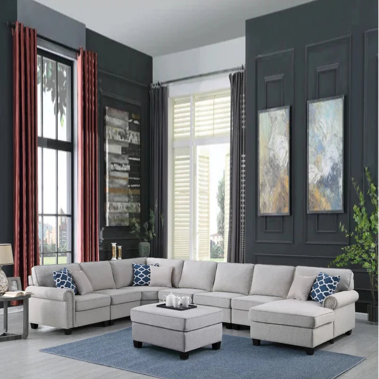 U Shape Sofa Set  6 Seater Sofa Set Left Hand Facing Sectional With Ottoman