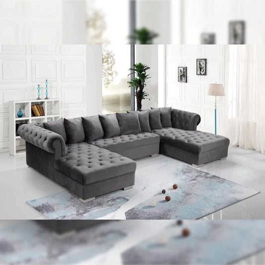 U Shape Sofa Set  8 Seater 134 Wide Velvet Symmetrical