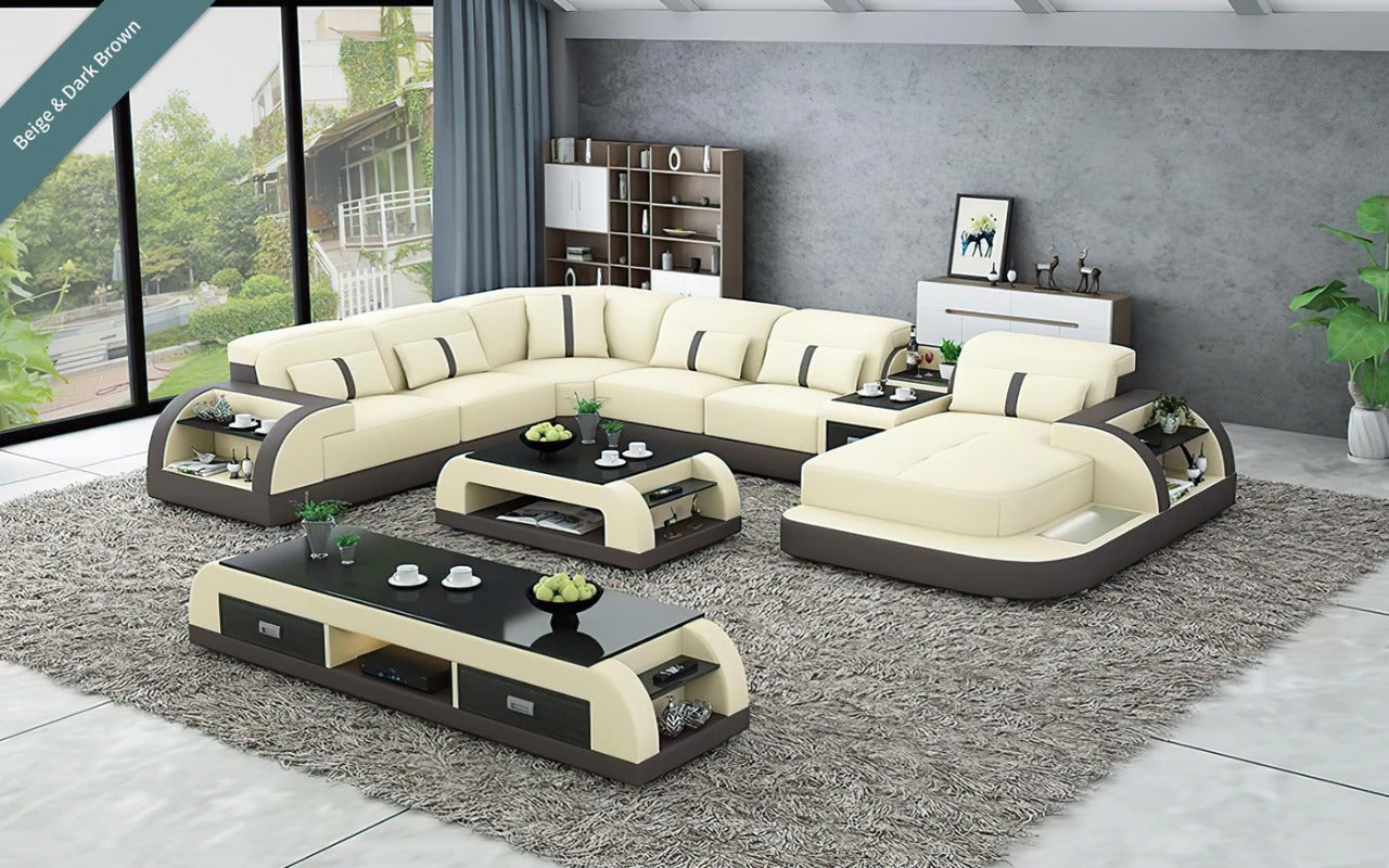 U Shape Sofa Set 8 Seater Modern Leatherette Sofa Set
