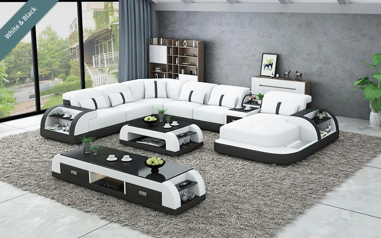 U Shape Sofa Set 8 Seater Modern Leatherette Sofa Set