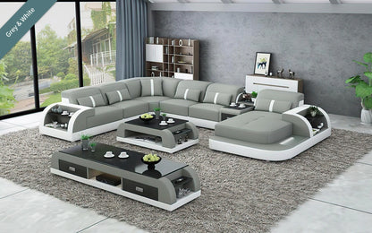 U Shape Sofa Set 8 Seater Modern Leatherette Sofa Set