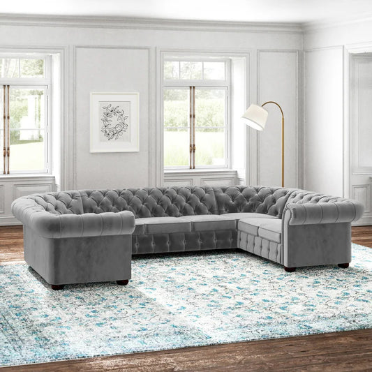 U Shape Sofa Set: 9 Seater 142" Wide Velvet Sectional Sofa