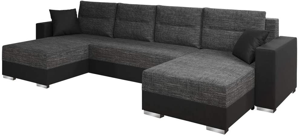 U Shape Sofa Set Half Leatherette Sofa Set (White and Grey)