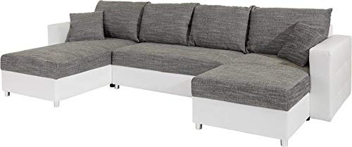 U Shape Sofa Set:- Half Leatherette Sofa Set (White and Grey)