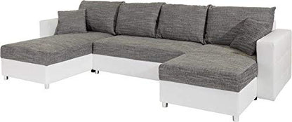 U Shape Sofa Set:- Half Leatherette Sofa Set (White and Grey)