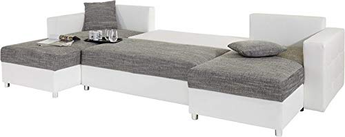 U Shape Sofa Set:- Half Leatherette Sofa Set (White and Grey)