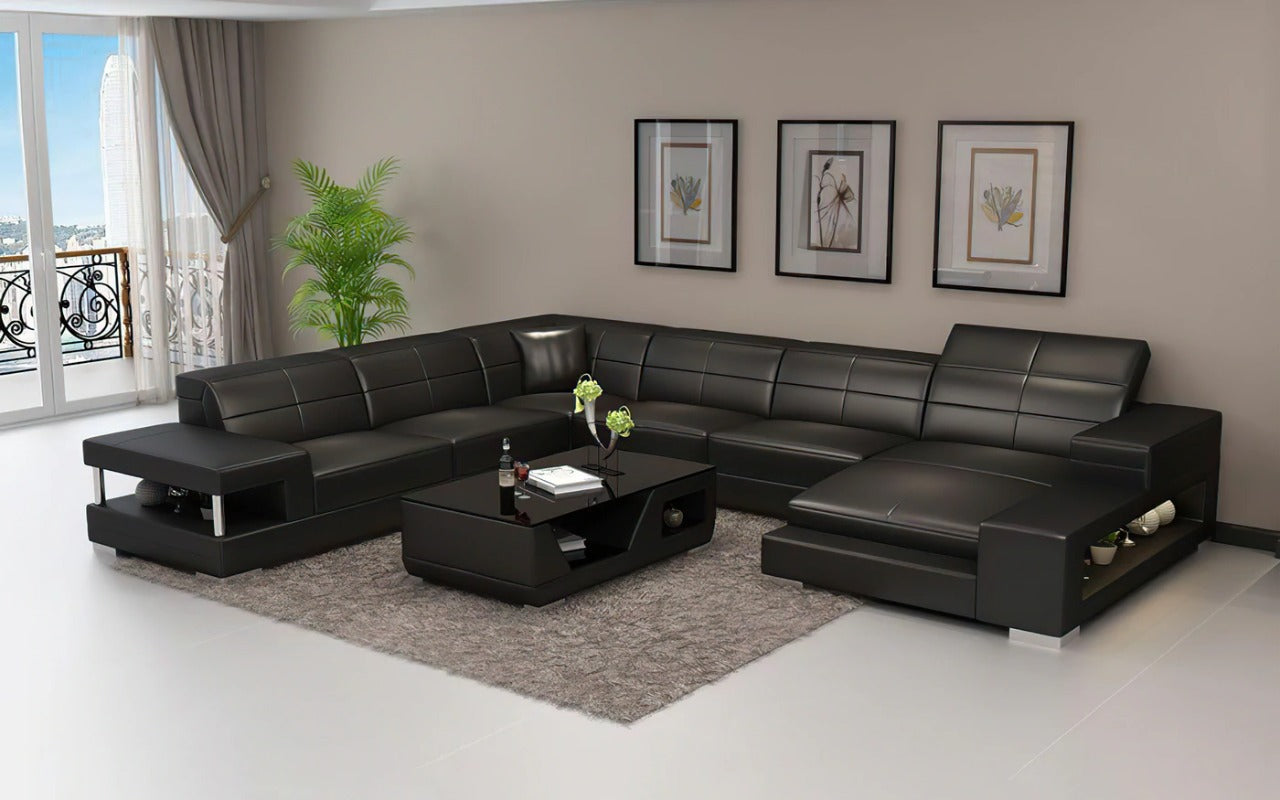 U Shape Sofa Set Leatherette Standard Size ,(Orange and White)