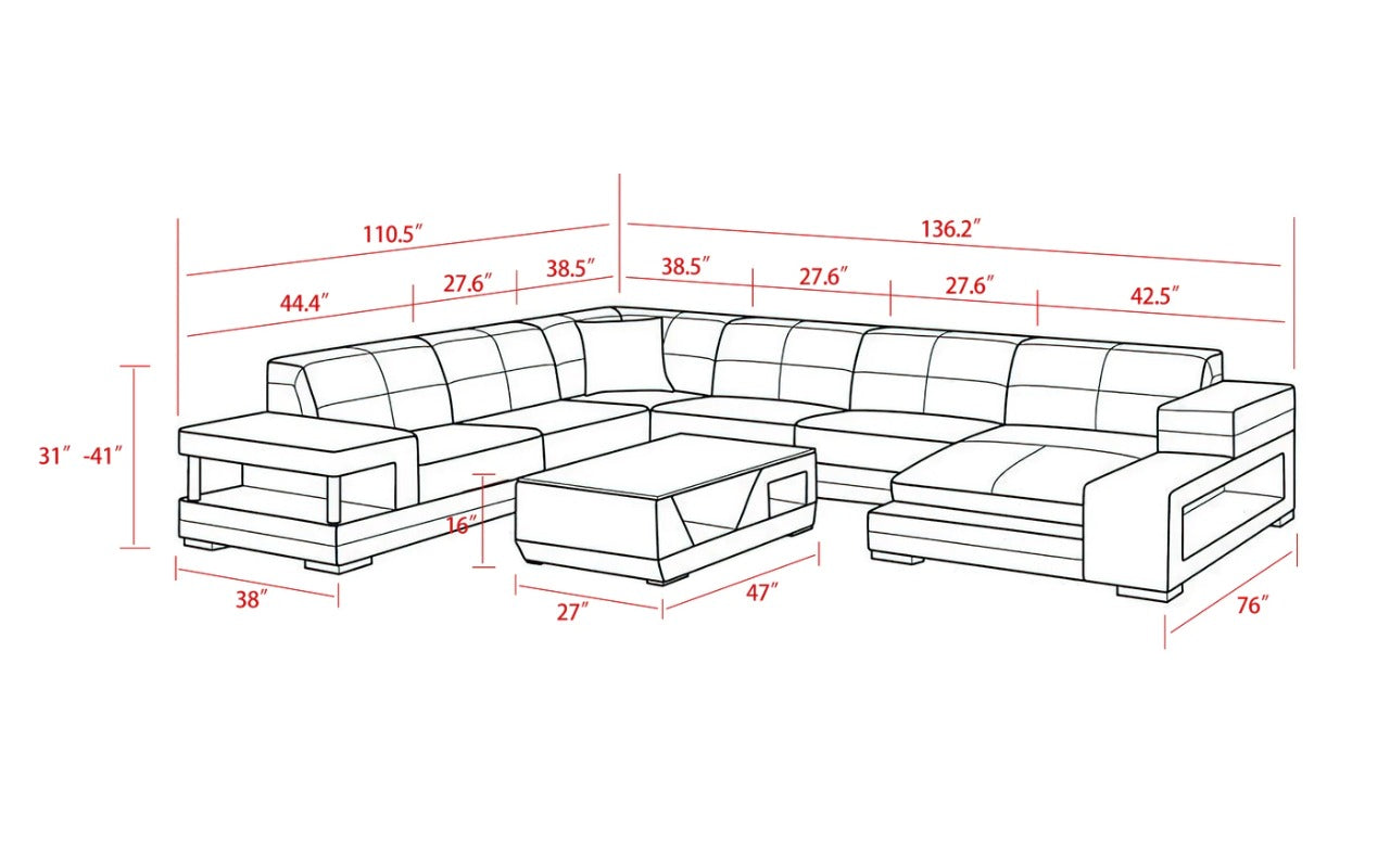 U Shape Sofa Set Leatherette Standard Size ,(Orange and White)