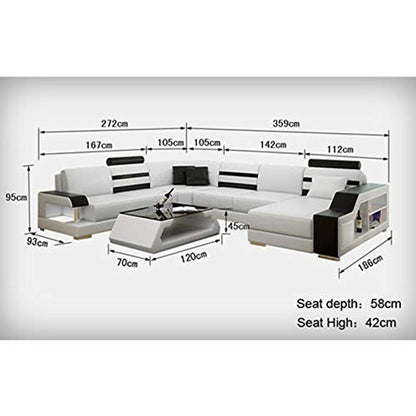 U Shape Sofa Set Leatherette and Hardwood Sofa Set (White, Standard Size)