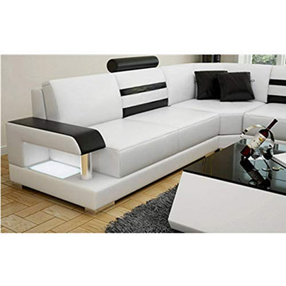 U Shape Sofa Set Luxury Hardwood Leatherette Sectional Sofa Set (White)