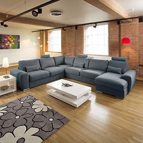 U Shape Sofa Set Hardwood Leatherette (Black)