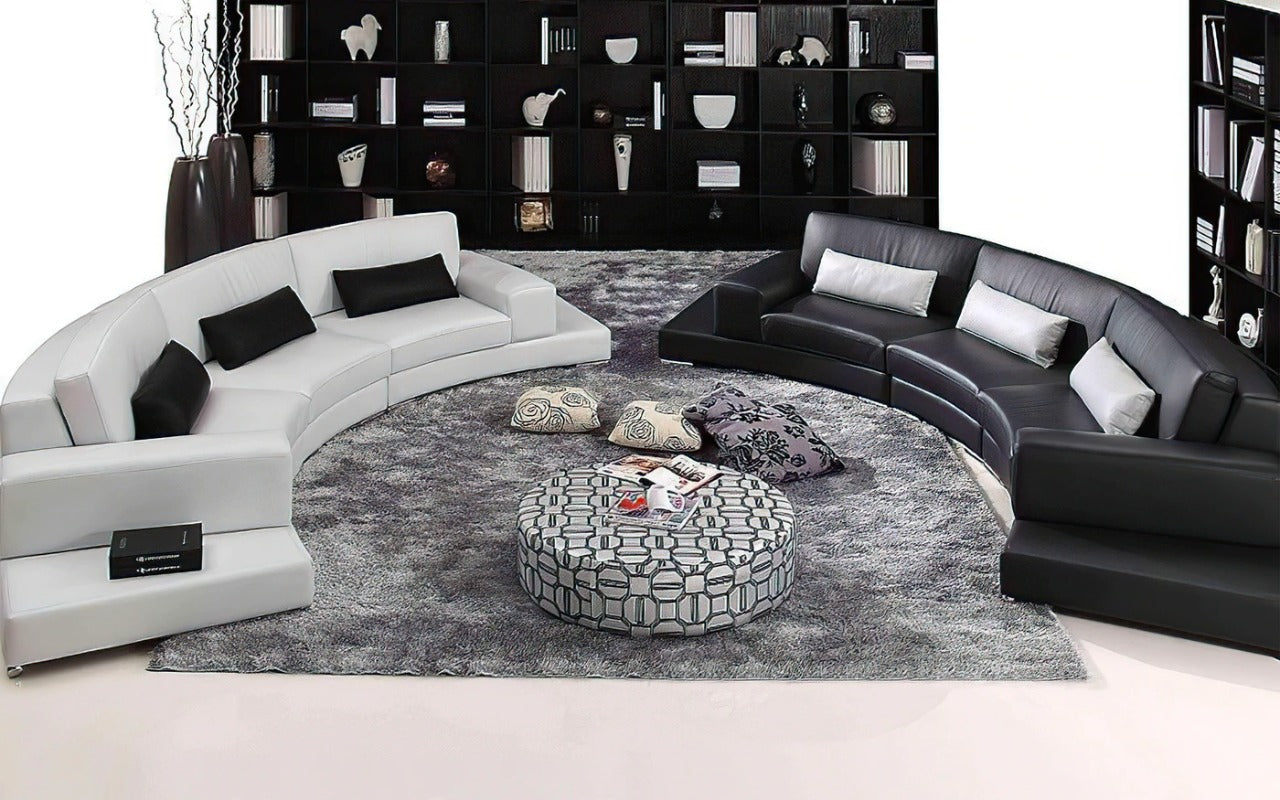 U Shape Sofa Set:- Modern Arc-Shaped Hardwood Leatherette Sofa Set, Standard (White and Black)